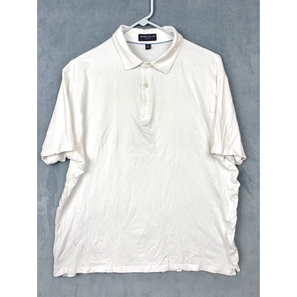 Peter Millar Collection Mens White Cotton Modal Stretch Polo Shirt Large